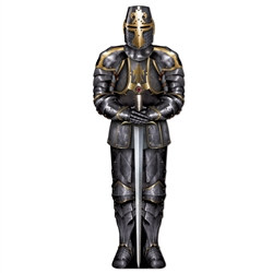 This Jointed Black Knight is made out of cardstock and is not free standing, but can be pinned to the wall to stand guard. It measure six feet tall and there is one Jointed Black Night per package.