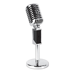 Regardless of whether you're a music teacher or hosting a music themed party, there should be room for this Plastic Vintage Microphone! The product measures 12 inches and comes one Plastic Vintage Microphone per package. It's time to rock out!