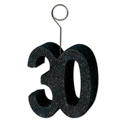 Black Glittered 30 Photo/Balloon Holder (6/Pkg)