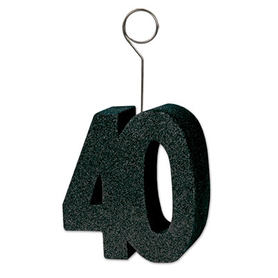 Black Glittered 40 Photo/Balloon Holder (6/Pkg)