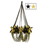 This black and gold Star Chandelier is perfect for your next Hollywood theme party or awards night. The metallic properties of the chandelier give it some nice glimmer and shine. It measures 35 inches and comes one black and gold Chandelier per package.