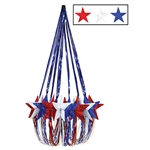 For a 4th of July party, this red, white and blue Star Chandelier is perfect for the occasion. It measures 35 inches and it's extravagant to say the least. It does require some minor assembly, but don't worry, it's nothing too complicated!
