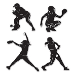 These Softball Silhouette Cutouts leave no doubt about your favorite sport!  A catcher, pitcher, batter and shortstop make up these realistic cutouts. Four (4) Softball Silhouette Cutouts come per package and are all printed on both sides.