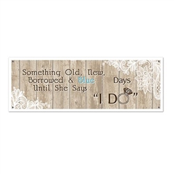 The Rustic Wedding Sign Banner is made of reusable plastic and measures 21 inches by 5 feet. Has 4 grommets for easy, secure hanging. Indoor/ Outdoor use. Contains one per package.