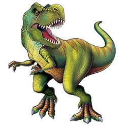 The Jointed Tyrannosaurus is made of cardstock and measures 4 feet 4 inches tall. It is completely assembled and fully jointed. One per package.