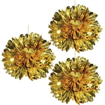 The Metallic Fluff Balls (Gold) are made of a shiny foil and measure 16 inches in diameter. Contains three (3) pieces per package. Simple assembly required.