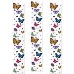 The Butterfly Party Panels is printed on clear plastic with an assortment of colorful and different sized butterflies. Measures 12 inches wide and 6 feet long. Contains 3 panels per package.