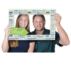 Celebrate your dad with the Father's Day Photo Fun Frame! Made of cardstock and measures 15.5 inches by 23.5 inches. Each package contains two hand held props and one frame prop. Each hand held prop has a different design on each side.