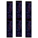 The Starry Night Party Panels are a mixture of black and purple with a copious amount of stars. Printed on thin plastic and measure 12 inches wide and 6 feet tall. Contains three (3) panels per package.