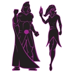 The Villain Silhouettes are made of cardstock and are black with a purple outline. Each package contains one male and one female silhouette. The male measures 36 inches tall and the female measures 34 inches tall. Two (2) per package.