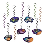 The Spaceship Whirls are an assortment of black, light green, orange, and purple metallic spiral whirls and 6 have cardstock spaceship icons attached to the end and 6 are plain whirls. Range in size from 17 inches to 32 inches. 12 pieces per package.