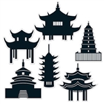 The Pagoda Silhouettes are towers with many tiers and represent temples or sacred buildings in Asian cultures. They are made of cardstock and sizes range in measurement from 11 inches to 14.5 inches. Contains 6 pieces per package.