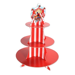 This Circus Tent Cupcake Stand is perfect for a circus theme party or a dessert table at a local carnival. This stand has three levels to arrange cupcakes and other sweet treats, which is plenty of room to organize some delicious treats. Stands 16 inches