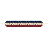 The Printed Americana Table Runner is made of cardstock with a tassel on each end. Measures 11 in wide and 6 ft long. It has burgundy, beige, and blue stripes and is covered with different sized stars. Contains one per package.