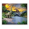 The Dinosaur Insta-Mural depicts a prehistoric landscape featuring dinosaurs and pterodactyl in their habitat, against a background of erupting volcano and sun illuminated sky. Printed on thin plastic and measures 5 feet by 6 feet. Hang on walls.