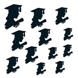 The Girl Graduate Silhouettes are made of black cardstock and printed on two sides. Sizes range in measurement from 6 inches to 12 inches. Contains 12 pieces per package.