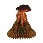 The Tissue Volcano Centerpiece is a brown tissue volcano with a cardstock lava and ash cloud included. It measures 15 inches tall and 14 1/2 inches at its widest point. Contains one per package. Simple assembly required.