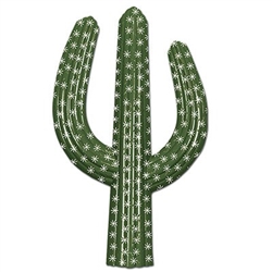 The Plastic Cactus is made of a lightweight plastic and measures 24 inches tall and 13 1/2 wide. It's a dull olive green color and printed with white needles. Contains one (1) per package.