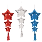 Star Balloons w/Tassels - Red, Silver, Blue
