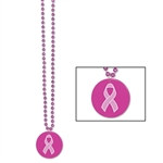 Pink Beads with Printed Pink Ribbon Medallion (1/pkg)