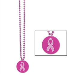 Pink Beads with Printed Pink Ribbon Medallion (1/pkg)