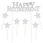 Congratulate your guest of honor in style with this classic Happy Retirement Cake Topper.  Each package comes with one 6" x 8.25" topper and six 1.25" stars.  Food safe and a great way to show you care.