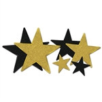 Black and Gold Glittered Star Cutouts (6 Stars Per Package)