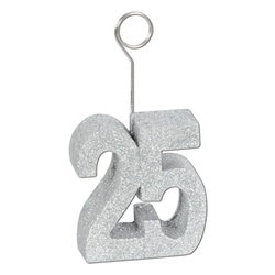 Silver Glittered 25 Photo/Balloon Holder