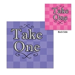 Perfect for the spills made by the Mad-Hatter at your party! These 2-ply paper napkins feature a colorful design and read "Take One" on both sides. One side is pink, while the other side of the napkin is lavender.