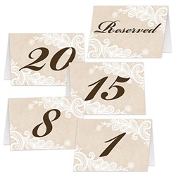 Table Cards are a must for any event requiring a seating chart. Guests can easily locate their seat when they see these numbered table cards presented on each table. Pack includes 20 cards, numbered 1 thru 20, along with 4 additional "Reserved" cards.