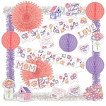 The Mother's Day Decorating Kit is a budget friendly way to decorate an area or event for Mother's Day. Each kit contains over 20 pastel color decorations with floral theme. Contains tissue fans, balls, streamers and printed cutouts and banners.