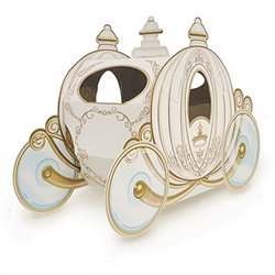 The 3-D Carriage Centerpiece is made of cardstock and printed on two sides. It's ivory with gold accents and printed with intricate details. Measures 11 inches long and 7 1/2 inches tall. Contains one (1) per pack. Assembly required.