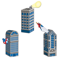 Fill up these Hero Cityscape Favor Boxes with some goodies and use them as centerpieces or party favors. It's up to you! Two of the favor boxes measure three inches by nine inches, while the other favor box measures three inches by eight inches.