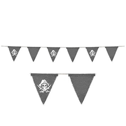 The Pirate Fabric Pennant Banner makes a great party accessory for your next pirate themed event. The weathered looking grey fabric pennants alternate with printed pennants featuring a skull design .One 6 foot banner per package.