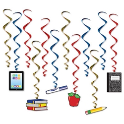 Looking for an inexpensive way to add color, motion and interest to your classroom?  Hang these School Days Whirls to brighten up the classroom.  Each package comes with 12 whirls, six are 17.5 inches long, six are 33.75 inches long with danglers.