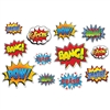 These Hero Action Sign Cutouts are action-packed, colorful and loud! There are12 pieces in the package, with each one measuring anywhere from as small as six inches to as large as 12 ½ inches.