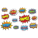 These Hero Action Sign Cutouts are action-packed, colorful and loud! There are12 pieces in the package, with each one measuring anywhere from as small as six inches to as large as 12 ½ inches.