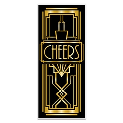 The Great 20's Door Cover measures 30 inches wide by six feet tall and properly sets the theme for the evening. It even says "Cheers" right in the middle of it. The black and gold colors of the door cover will certainly generate some excitement!