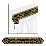 Transform a plain, boring table into a festive 1920's table with the Printed Great 20's Table Runner. It features an intricate black and gold design that will really add to your already amazing party! The table runner measures six feet long. One per pack.