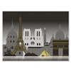 Hang the Paris Cityscape Insta-Mural on any wall to transform the space to a Paris scene. Printed in subtle tones of black, grey and gold, you'll see famous Paris landmarks silhouetted on each of these 5 foot by 6 foot printed murals. Made of thin plastic