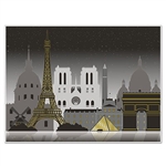Hang the Paris Cityscape Insta-Mural on any wall to transform the space to a Paris scene. Printed in subtle tones of black, grey and gold, you'll see famous Paris landmarks silhouetted on each of these 5 foot by 6 foot printed murals. Made of thin plastic