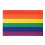 The Rainbow Flag is made of polyester material and measures 3 feet by 5 feet. Has two grommets for easy hanging. Contains 1 per package. This flag adds an abundance of color to your carnival, circus, or any event you are celebrating!