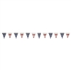 The Americana Fabric Pennant Banner will add a vintage look to your patriotic decorations. Fabric pennants are printed with alternating designs of stars and stripes. Banner measures 12 feet in length, and features 12 pennants. One banner per package.