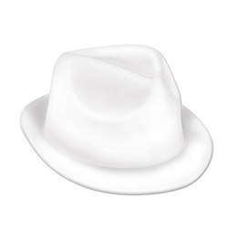 This white velour plastic hat will jazz up any 1920's theme party. A great all around hat in a classic shape, it is designed to fit most adults. It works well as a one time use party favor. Due to hygiene concerns, this item is not eligible for return.