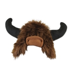 This Plush Buffalo Hat is perfect to top off your next western theme party. This synthetic brown fur hat is accented by a set of black felt horns. Sized to fit most adults. Not eligible for returns due to hygiene concerns.