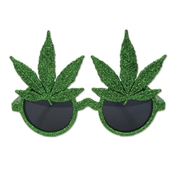 Celebrate 4/20 in style this year by sporting these fashionable Glittered Weed Glasses. These glasses are green and there are cannabis leaves above the dark lenses. Also, just about everything is glittered!