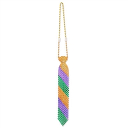 Look fun and professional at the Mardi Gras party this year by sporting this colorful Beaded Mardi Gras Tie. The alternating colors give it a clean look, while the beads give the tie a nice shine. Measures 13 inches in length and comes one per package.