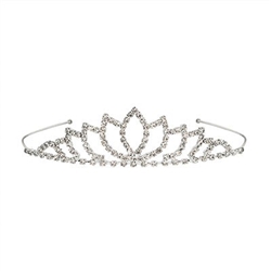 The Royal Rhinestone Tiara is made of metal with clear rhinestones. Fits full adult head size. One size fits most. Due to hygiene-related concerns, this item is not eligible for return. One per package.