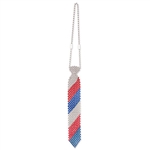 Show off your patriotism and love for America by wearing this Beaded Patriotic Tie! This is the ultimate clothing accessory for a 4th of July party. The tie is made completely of red, blue and silver beads. Comes one awesome tie per package.