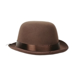 This brown Bowler Hat is the ideal top hat to wear at a formal event, a Halloween party or even when you're knocking down pins at a local bowling alley. The hat will fit most average-sized heads and even features a subtle brown ribbon going around the hat